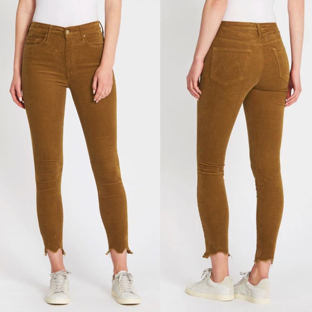 MOTHER High Waisted Looker Ankle Chew Corduroy Hopscotch Okra Brown Size 29